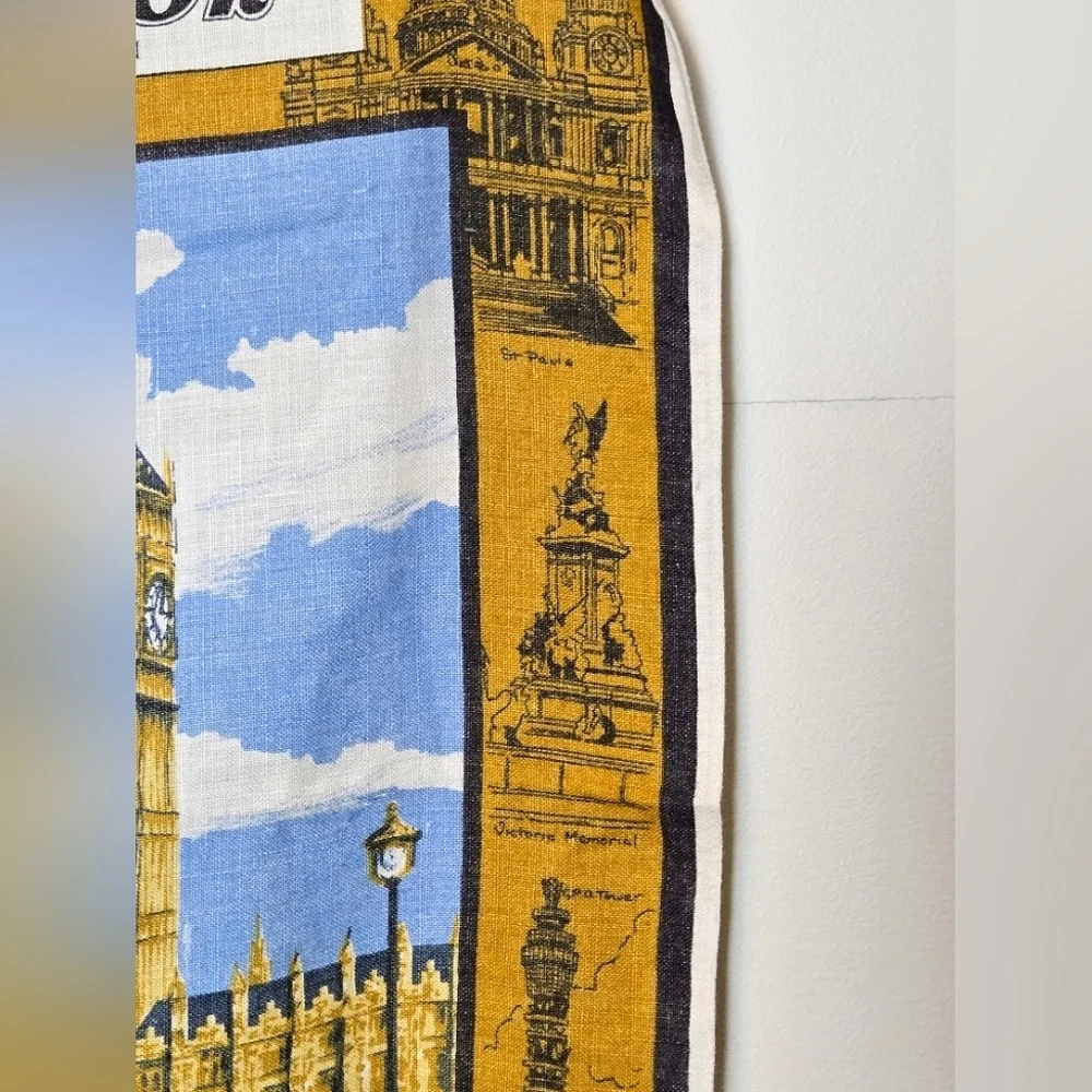 Vintage 70's Made In Ireland London Big Ben Linen Tea‎ Towel
